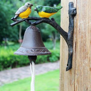 Ferro forjado pendurado pássaro bem-vindo jantar sino decorações de jardim mão pintado metal artesanato de parede decoração de porta handbell vintage retro casa decoração