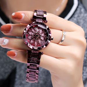 Luxury Ladies Dress Quartz Diamond Alloy Gift Women's Watches Trend of Fashion Personality to run the Windmill Stainless Steel Watch