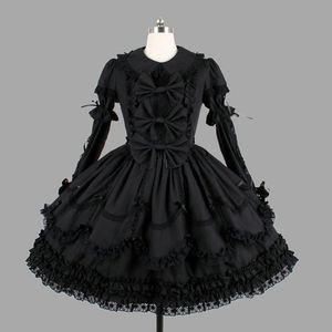 Theme Costume Customized Classic Black Cotton Lolita Dresses Long Sleeve With Removable Layered Cosplay Costume for Girl