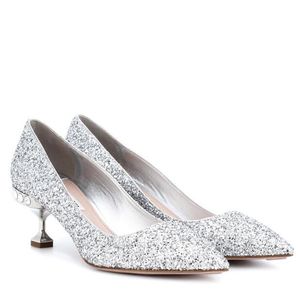 Vårens höstkvinnor pumpar sexiga silver höga klackar skor för kvinnor modes strass bröllopsfest skor