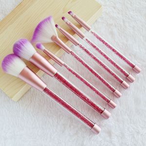 Kristallflüssiger Treibsand/Diamantgriff 7-teiliges Make-up-Pinsel-Set für Lidschatten, Highlighter, Foundation-Kosmetik mit PVC-Beutel, DHL-frei