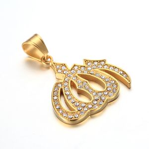 Religiösa muslimska smycken hip hop stil guld färg bling kristall islamisk borr ara gud halsband pendants för män / kvinnor