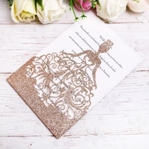 2019 New Gold Glitter Laser Cut Crown Princess Invitations Cards For Birthday Sweet 15 Quinceanera, Sweet 16th Invite