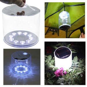 Uppblåsbara soljus 10 LED Sollampa Vit Färgrikt ljus med handtag Portable Solar LED Lantern för Camping Vandring Garden Yard