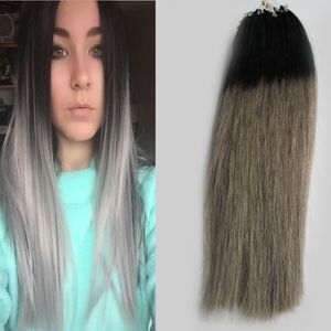 Ombre Mikro Döngü Halka Saç Uzantıları Ombre 1 g / strand 100g Mikro Boncuk Bağlantı İnsan Saç Uzantıları Renkli Saç Kilitleri 10 '' -26 ''