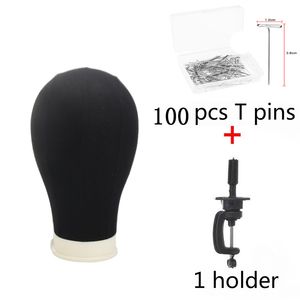 Canvas Black Head Cork Pruik Display Stand Stof Overdekt träning Mannequin Head Making Cap Hair Extensions Style Mode