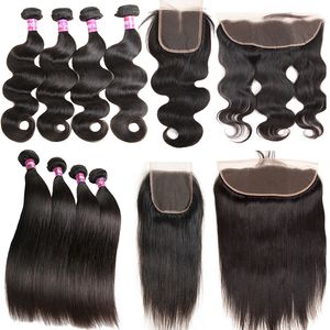 Malaysiskt Virgin Hair med stängning Rikt djupt vattenvåg Peruvian Virgin Body Wave Hårbuntar med spetslåsning