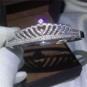 Vecalon Female Crown Bracelet Pave setting 5A Zircon Cz White Gold Filled wedding bangle for women Bridal Mother Jewelry