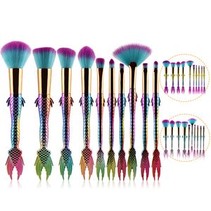 10pcs Makeup Brush Set Colorful Fish Tail Powder Foundation Eyebrow Eyeliner Blush Cosmetic Concealer Mermaid Brushes