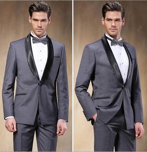 Красивый серый жених смокинги шаль откалы один кнопок Жених мужчин Официальные деловые костюмы вечеринки выпускного костюма на заказ (куртка + брюки + баты галстука) нет: 88