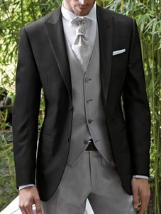 Black Slim Fit Homens Smoking Casamento Lapela Lapela Noivo Smoking Excelente Men Business Jantar Prom Blazer 3 Piece Suit (Jacket + Pants + Tie + Vest) 270