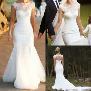 Stunning Lace Mermaid Wedding Dresses Sheer Cheap Tulle Sleeveless Garden Plus Size Country Hollow Back Bridal Gown Bride Dress Custom