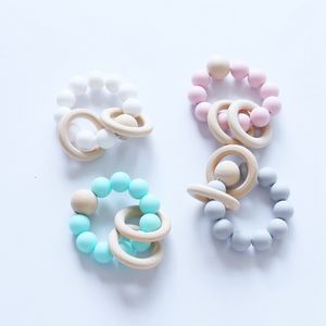 20 sztuk Baby Teether Pierścionki Grade Food Silikonowe i Bukowe Ząbkowanie Bransoletka Bransoletka Silikonowe Gryzaki żuć Zabawki Prysznic Prezenty BPA Bezpłatne YE019