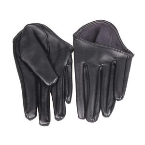 Fashion Hot Lady Woman Tight Half Palm Gloves Imitation Leather Five Finger Black