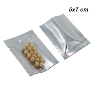 5x7 cm 500 PCS Aberto Top Frente Limpar Folha De Alumínio Pacote De Vedação De Calor De Vácuo Bolsa para o Café de Chá Em Pó Mylar Folha De Armazenamento De Alimentos Saco com Notch