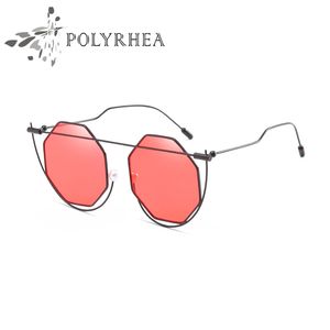 Polariserade solglasögon högkvalitativa kvinnor märke designer solglasögon tvillingbalkar ram heptagonal lins ursprungliga läderlåda