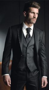 Nyanlända One Button Black Groom Tuxedos Groomsmen Notch Lapel Bästa Man Blazer Mens Bröllopskläder (Jacka + Byxor + Vest + Tie) H: 870