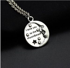 free ship 20pcs/lot Tibetan Silver I Love You To The Moon And Back charms Chain Necklace Jewelry Gift DIY