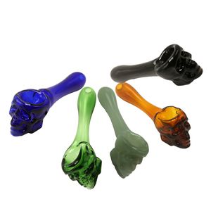 CSYC Y068 Colorful Smoking Pipes About 4 Inches Length Tobacco Dry Herb Skull Spoon Glass Hand Pipe