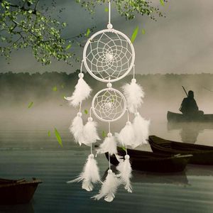 Venda imperdível Dream Catcher rede de penas brancas com 2 anéis Dreamcatcher artesanato para pendurar acessórios de decoração presentes de aniversário