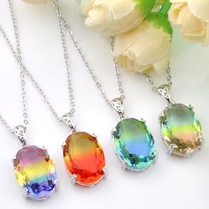 Luckyshine 4 Pcs/Lot Fashion Charm Women Pendants Gradients Tourmaline Cubic Zirconia 925 Silver Wedding Pendants Necklaces+Chain