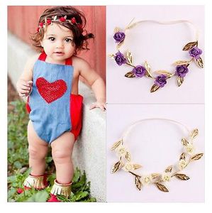 Sp￤dbarnsbarn barnflickor Rose Flower Headband Headwear Hair Accessories S￶t blommig vit bl￥ lila pannband 7 f￤rger till Chosse