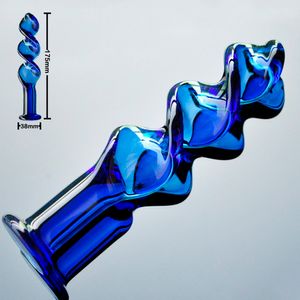 38mm azul parafuso pirex de vidro anal vibrador butt plug de cristal falso pênis artificial pau adulto brinquedo do sexo para as mulheres homens masturbação gay Y18110504
