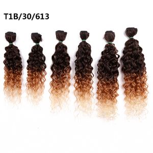 Moda 14-18inch Ombre Borgonha Loira Sintética Weave Curly Bundles Costurar em Extensões de Cabelo 6 pcs / Pack