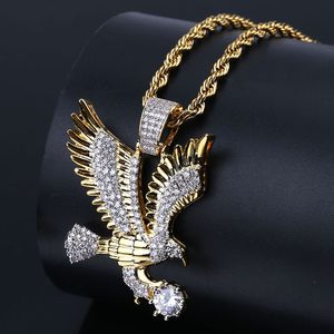 Hip Hop Banhado A Ouro Cobre Iced Out Micro Pavimentada Águia CZ Pingente de Colar Homens Charme Jóias Três Correntes de Estilo