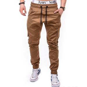 Herr jogger byxor höst mode man male herren mager fit last chino hip hop stretch fast färg multi-pocket byxa