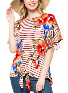 T-shirt das mulheres Mulheres Verão Flor Impresso Casual Tshirts Feminino Manga Curta Tripulação Pescoço Tops de férias Tess
