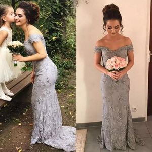 Exquisite 2018 Silver Lace Off The Shoulder Mermaid Wedding Dresses With Beads Crystals Long Bridal Gowns Custom Made From China EN12121