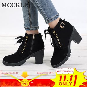 Mcckle plus size botas tornozelo mulheres plataforma alto salto alto fivela sapatos de grosso salto curto boot ladies casuais calçados drop frete