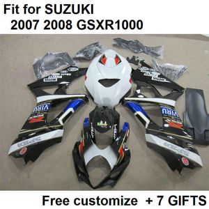 Kit de carenagem personalizado gratuito para Suzuki GSXR1000 07 08 preto branco carenagens definir GSXR1000 2007 2008 KK78