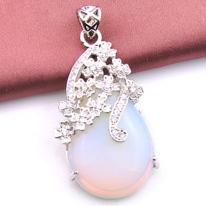 Luckyshine 6 sztuk / partia Classic 100% Natural Water Drop Cut Diamond White Fire Moonstone Gemstone Vintage Srebrne Wisiorki Naszyjnik Biżuteria