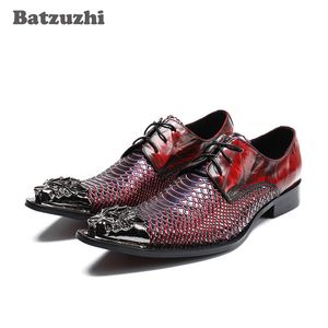 Rock Western Formal Leather Shoes Metal Tip Wine Red Fish Scales Pattern Men Wedding Shoes Party POP, Big Sizes US12