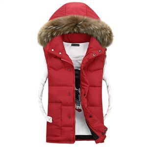 2018 새로운 캐주얼 모피 칼라 후드 탈착식 겨울 남성 조끼 고품질 민소매 재킷 따뜻한 두꺼운 양복 조끼