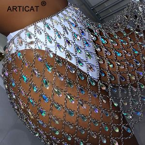 Sequins Skirts großhandel-Röcke Metall Glitter Kristall Diamanten Rock Frauen Hohe Taille Aushöhlen Pailletten Bodycon Mini Nachtclub Party Outfits