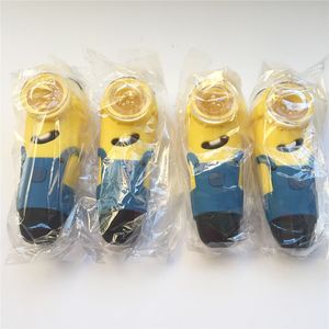 DHL Funny Minions Silicone Tobacco Pipe Alimento Acessórios para fumantes com tigela de vidro Tubos de mão Shisha Hand Peso 49g 11 cm