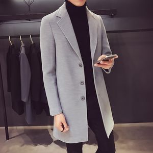 Höst Winter Men's Woolen Overroat Den koreanska versionen av Själv-dressing Mode Business Leisure Bomull Lång stil Trench Coat