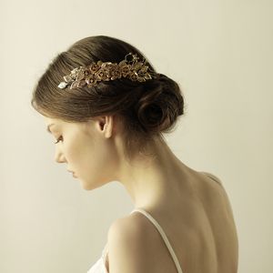 Akcesoria do włosów grzebień do włosów ślubnych z kryształką złote liście kwiaty Bridal Hair Jewelry Wedding Headpies dla kobiet BW-HP840