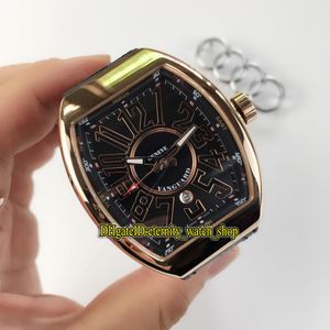 Luksry New Vanguard V45 Sc DT Data Czarna tarcza Automatyczna mechaniczna męska zegarek Rose Gold Róża Skórzana Pasek Sports Gents Watches 01255Q