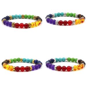 Mode Bunte Stränge Armbänder Naturstein Perlen Chakra Armreif für Frauen Schmuck 7 Chakren Edelstein Armband Kimter-G115S Z