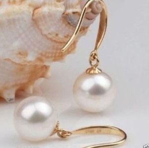 Exquisite10mm round white shell pearl jewerly GP yellow Gold Filled Earrings