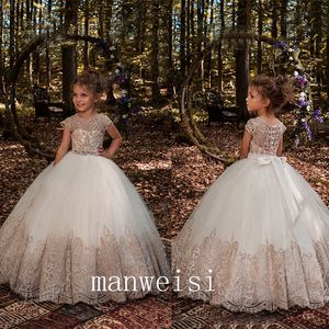 Gown Princess Ball Flower Girls Dresses for Weddings Crystal Sash Baby Girl Birthday Party Gowns Cheap Kids First Communion Dress s