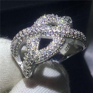 Fashion Cross ring 925 Sterling silver Pave setting 5A Cz Engagement wedding band ring for women Bridal Jewelry