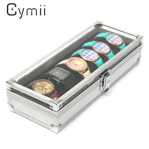 CYMII Watch Box Case 6 GRID INSERT SLOTS JEYCHESS WACKES DISPLAGE LAGE CASE ALUMINIUM Titta på smycken Decoration256R