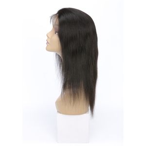 Перуанские человеческие волосы, кружевные передние парики, прямой парик с детскими волосами, предварительно выщипанные девственные волосы, 14-32 дюйма, натуральный цвет