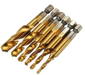 새로운 6pcs M3-M10 조합 드릴 탭 비트 세트 HSS 6542 티타늄 코팅 Deburr Countersink 비트 목공 도구