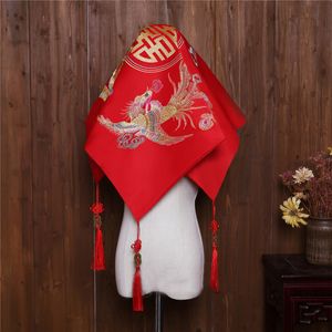 中国赤いブライダルベールの刺繍ブライダルベールズブライダルヘッドウェディーウェディングアクセサリーF714135